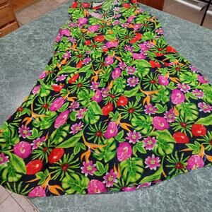 VTG USA Dressing Clio 100% Rayon Babydoll Dress Medium Tropical Lagenlook Pocket